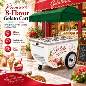 Vitrine Réfrigérée Professionnelle pour Gelato, Verre Courbé, 4/6/8 Bacs, Armoire de Service pour Supermarché, Café, Boulangerie & Gastronomie - Product Image 1