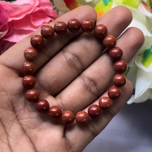 <b>Red</b> Jasper <b>Bracelet</b>: Round Gemstone Beads, Stretch <b>Bracelet</b> Unisex Classic Style Certified Anniversary Gift - Product Image 1
