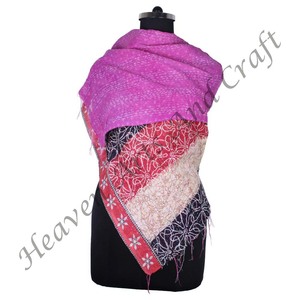 SC1006 Vintage Kantha Work Cotton Handmade <b>Scarf</b> Trendy Design Girls Allover Hand Stitched Plain Style <b>Long</b> Length - Product Image 5