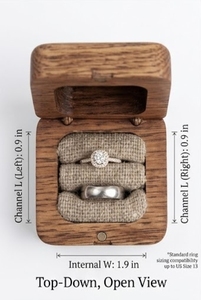 Wooden <b>Ring</b> Box Square Rustic Design 2.0 in D 3.0 in H Open View With Velvet Lining For Jewelry Storage - Product Image 2