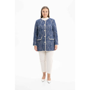Manteau en tissu gros-grain bleu texturé avec détails boutonnés - Product Image 1