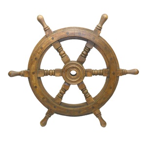 Décoration roue de bateau en bois fait à la main direction antique décorée avec incrustation de laiton mur de roue de bateau de concepteur en bois nautique - Product Image 4
