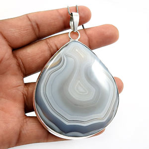 Pierre précieuse Onyx rayé naturel en argent sterling 925 en forme de larme superbe pendentif commande personnalisée conception de bijoux fabricant d'Inde - Product Image 5