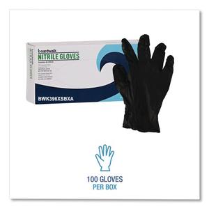 Guantes de Nitrilo Negros Sin Polvo Boardwalk Serie 396 Extra Pequeños de 9.5 Pulgadas Largo 4.4 Mil. Pañuelos Desechables Gruesos de Uso General, 100 por Caja - Product Image 5