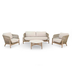 Conjunto de Muebles de Jardín de Madera y Cuerda de Diseño Europeo, Ecológico y Duradero, para Villa, Comedor y Ocio para 5 Personas - Product Image 1