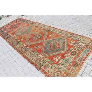 Alfombra de 4.8x12.5 pies, Alfombra Turca Vintage, Alfombra de Lana Roja - Product Image 4