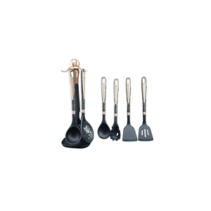 Ensemble de 7 cuillères en silicone importées, noires avec manche doré, résistantes à la chaleur, sans BPA, compatibles lave-vaisselle, pour la cuisine - Product Image 2