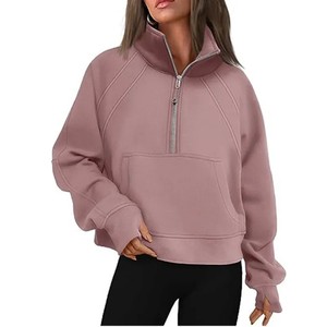 Yoga demi-fermeture éclair à capuche veste pull de créateur femmes entraînement Sport manteau Fitness vêtements de sport haut solide fermeture éclair sweat - Product Image 4