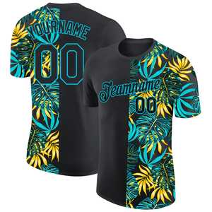 Camiseta de manga corta con estampado de árbol de playa Hawaiano Unisex personalizada de fábrica, camisa de verano de media manga con cuello redondo de algodón polivinílico de secado rápido - Product Image 1