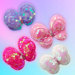 Confezione da 4 fiocchi per capelli con design a farfalla scintillante e giarrettiera, accessori eleganti per acconciature - Product Image 2