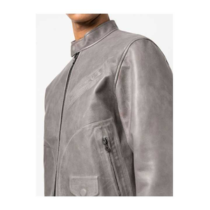 Chaqueta de cuero de color antiguo para hombre, nueva chaqueta de cuero a la moda, estilo con cremallera, chaquetas de moda de cuero auténtico para hombre - Product Image 3