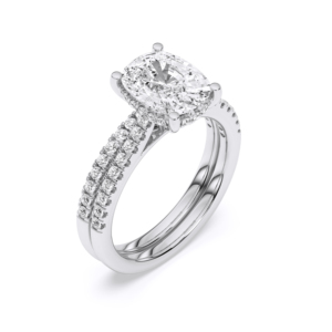 Bague de fiançailles Moissanite E-F/VVS-VS de 3.55 carats (centre 3.00CT) avec coussin et diamant taille ronde avec bande assortie en platine - Product Image 4