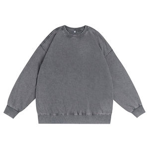 Haute qualité Vintage hommes coton pull sweat lavé à l'acide col rond français éponge sweat impression personnalisée en gros - Product Image 5
