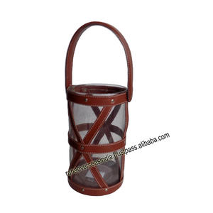 Best Quality Cylindrical Shaped Top on Demand <b>Glass</b> <b>Lantern</b> With Brown Leather Straps for Restaurant Hotel Party Decoration - Product Image 2