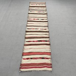 Vintage Rug, 2.7x10.8 ft Turkish Rug, <b>Brown</b> Red Floral <b>Wool</b> Rug - Product Image 1