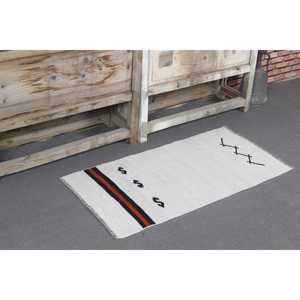 Tapis Kilim vintage 1,7 x 3,2 pieds, tapis turc, tapis en laine à carreaux blancs - Product Image 1