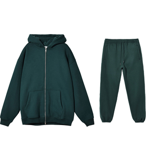 100% bonne qualité Streetwear survêtements fermeture éclair surdimensionné ensemble de sweat à capuche vierge unisexe pièce coton sweat à capuche unique - Product Image 3