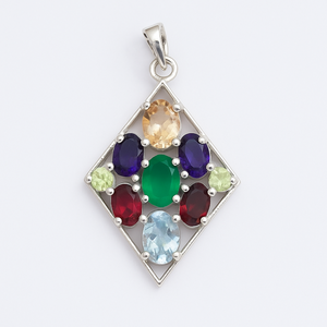 Pendentif en argent sterling plaqué rhodium avec pierres précieuses multiples - Bijoux minimalistes faits à la main - Product Image 2