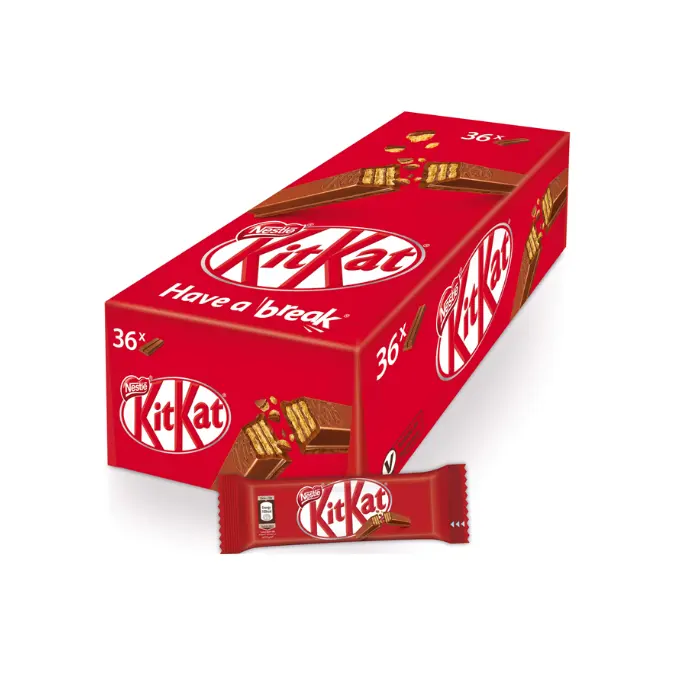 KitKat cioccolato grosso 38g facile da portare in giro. Il cioccolato KitKat è realizzato nel Regno Unito con qualità e sicurezza
