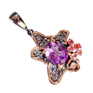 Joyería fina de Plata de Ley 925 para mujer, colgante de ajuste de piedra preciosa de zafiro Rosa Natural, amatista púrpura dorada, diamante - Product Image 1