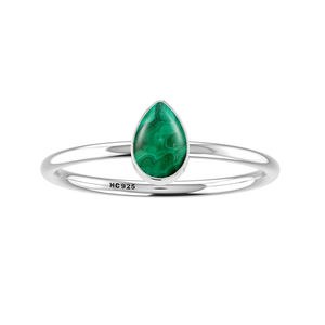 Bague empilable en argent sterling 925 de qualité supérieure, sertie d'un cabochon lisse, pierre précieuse malachite, forme poire, ovale, ronde, pour femmes, pour les fêtes - Product Image 3