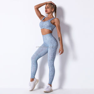 Ensemble de yoga pour femmes grandes tailles, imprimé, taille haute, sans couture, short de sport respirant, anti-transpiration, ensemble 2 pièces - Product Image 4