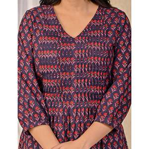 Ensemble Kurta et pantalon en coton imprimé à blocs violet foncé, vêtements traditionnels régionaux - Product Image 2