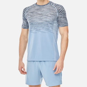 Custom Men's Summer Sports Wear Set <b>Short</b> <b>Sleeve</b> Seamless Polyester Gym T-Shirt with Front Logo Designer's Summer Tracksuits - Product Image 3