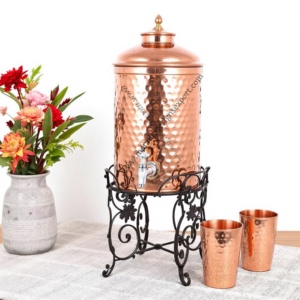 Dispensador de agua de cobre martillado adornado con soporte de Metal y vasos, decoración elegante para el hogar y bebidas refrescantes - Product Image 6