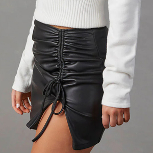 2025 femmes jupe en cuir en gros pas cher prix Logo personnalisé femmes jupe en cuir grande taille jupe en cuir pour femmes oem - Product Image 4