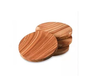 Thick stylish wooden <b>coasters</b> designed for modern decor settings with unique patterns and wood carving accents - Product Image 3
