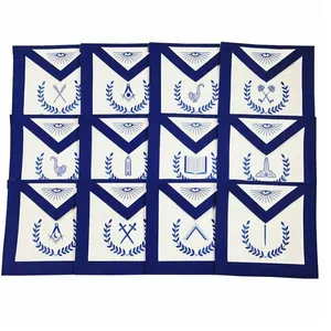 Set dari 12 celemek Masonik Regalia Blue Lodge Services apron mesin bordir petugas layanan BLUE LODGE OFFICER mesin biru