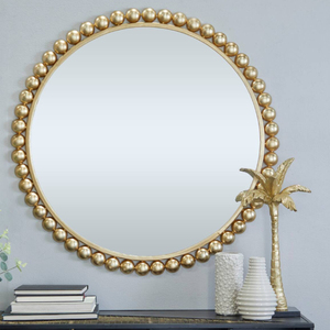 Miroir mural décoratif de luxe rond de conception moderne Miroir mural en métal doré avec perles Miroir décoratif mural - Product Image 6
