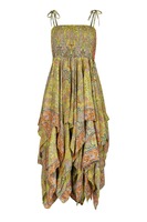 ROBE EN SOIE PETITE taille Sari indien Nouveau style bohème Déesse Mouchoir ourlet longue robe soyeuse Petite taille moyenne fée