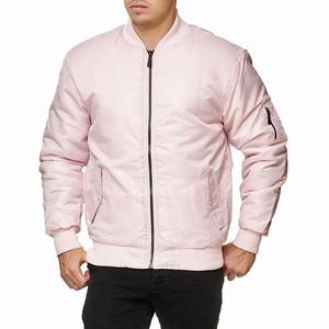 Chaquetas de bombardero de satén para hombre de último estilo, cortavientos de invierno con cuello levantado rosa, decoración de bolsillo de longitud larga, servicio OEM - Product Image 1