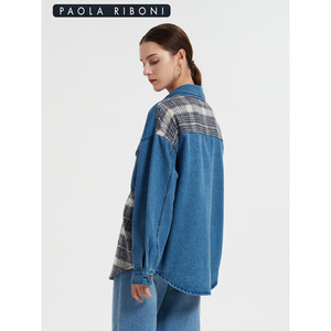 เสื้อแจ็คเก็ตยีนส์ Paola Riboni แขนยาวลายสก๊อตติดกระดุม เสื้อโค้ทลำลองสำหรับผู้หญิงใส่ในฤดูหนาวทรงหลวม - Product Image 2