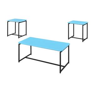 Ensemble moderne de 3 tables basses et d'appoint en métal écologique bleu pour salon - Product Image 2