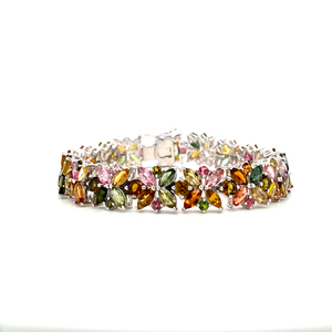 <b>925</b> <b>Sterling</b> <b>Silver</b> Tennis <b>Bracelet</b> for Women Multi-Tourmaline CZ Classic Style for Weddings and Parties for Gifting - Product Image 1