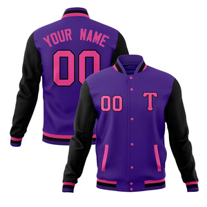 Veste universitaire unisexe aux couleurs contrastées Bomber streetwear oversize avec patchs brodés en chenille Veste rétro tendance - Product Image 4