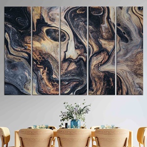 Art mural abstrait à l'encre d'alcool dorée : œuvre d'art sur toile imprimée de qualité supérieure, lot de 5 toiles - Product Image 1