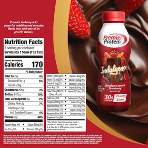 Batido de Proteína Premier INDULGENCE, Fresa Cubierta de Chocolate, 30 g de Proteína, 170 Calorías, 3 g de Azúcar, 11.5 fl oz, Paquete de 12 - Product Image 3