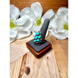 Emer Thompson Kingman Turquoise Sterling <b>Silver</b> <b>Boho</b> <b>Ring</b> Size 11.75 Smooth Cluster Marquise Shape Bezel Setting Everyday Wear - Product Image 3