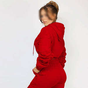 2024 hiver survêtement haute qualité survêtement pull court à capuche femmes survêtement ensembles couleur unie 100% coton polaire personnalisé - Product Image 6