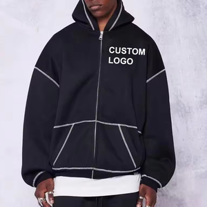 Sweat à capuche en coton lourd pour hommes Style vierge zippé surdimensionné avec conception de couture à l'aiguille - Product Image 6