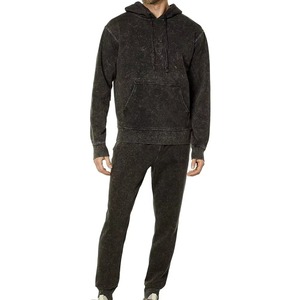 ชุดวอร์มผ้าฝ้ายฟอกสีแบบปรับแต่งได้สำหรับผู้ชาย กางเกงวอร์มปักลายขาดๆ ชุดฮู้ดดี้ ชุดวอร์มฤดูหนาวสำหรับผู้ชาย - Product Image 1