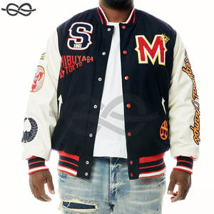 School College Logotipo personalizado Chenille Bordado Contraste Bomber Parche de béisbol Letterman Chaqueta universitaria de lana para hombre - Product Image 4
