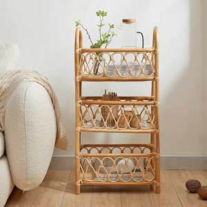 Handcrafted Rattan 3-Tier <b>Storage</b> Stand - Natural Floor Rack for Kitchen, Bedroom, and Office <b>Storage</b> - Product Image 3