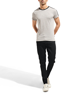 Último diseño hombro raya 300 Gsm camiseta hombres 100% algodón Mock Rib Neck Oversize Drop Shoulder camiseta - Product Image 6