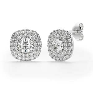 Boucles d'oreilles double halo en diamant taille ronde pour femme - Product Image 2