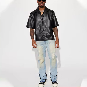 เสื้อหนังปักลายระบายอากาศดี ฤดูใบไม้ผลิ 2024 แบบสั่งตัดได้ ไซส์พลัส ผู้ชาย ทรงหลวม ไหล่ตก หนา โอเวอร์ไซส์ หนัง PU 100% สไตล์ลำลอง - Product Image 4